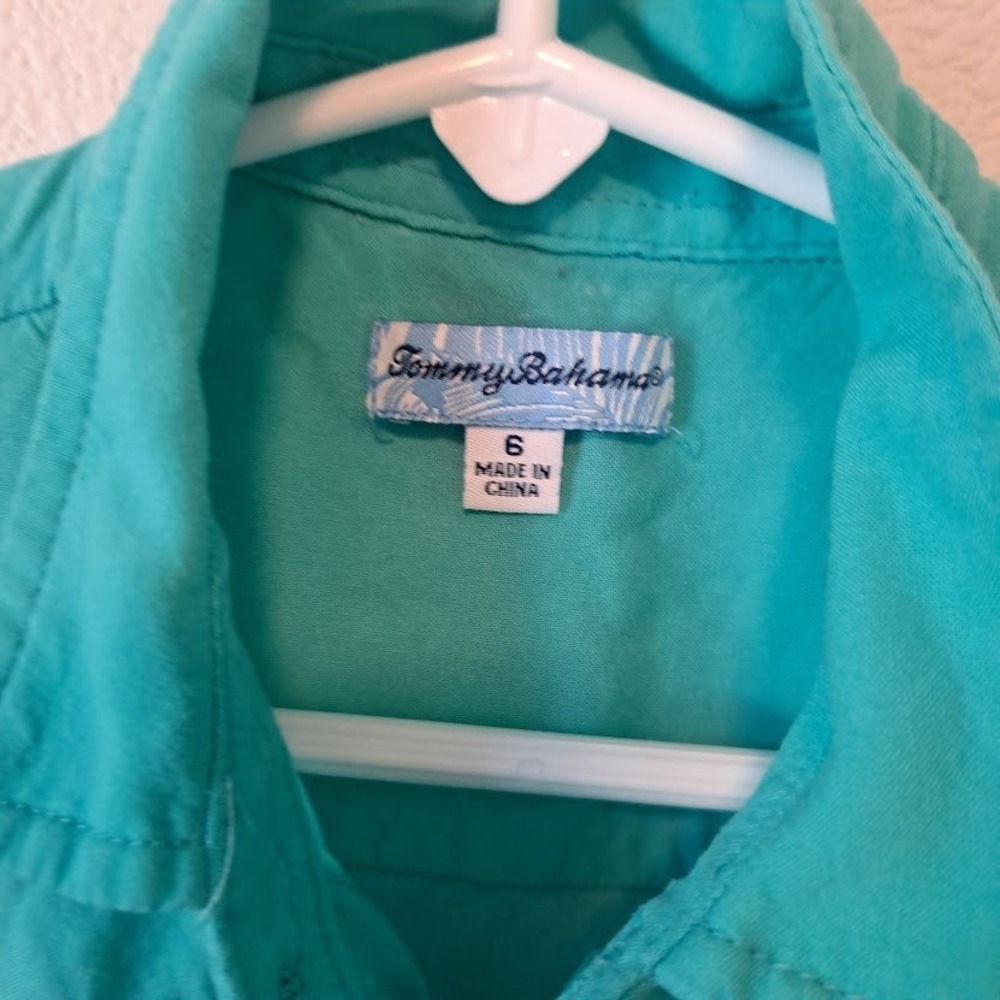 Tommy Bahama Boys Teal Ombre Palm Tree Rayon Button Down Shirt Size 6 - Picture 3 of 5